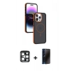 MARSİLYAN™- iPhone 15 Pro Max Kılıf Yörünge Klasik - Siyah 3D Antistatik Hayalet Cam Ekran Koruyucu + PVD Metal Kamera Lens - LT