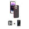 MARSİLYAN™- iPhone 15 Pro Max Kılıf Yörünge Klasik - Siyah 3D Antistatik Hayalet Cam Ekran Koruyucu + PVD Metal Kamera Lens - LT