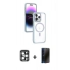 MARSİLYAN™- iPhone 15 Pro Max Kılıf Yörünge Klasik - Siyah 3D Antistatik Hayalet Cam Ekran Koruyucu + PVD Metal Kamera Lens - LT