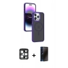 MARSİLYAN™- iPhone 15 Pro Max Kılıf Yörünge Klasik - Siyah 3D Antistatik Hayalet Cam Ekran Koruyucu + PVD Metal Kamera Lens - LT