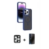MARSİLYAN™- iPhone 15 Pro Max Kılıf Yörünge Klasik - Siyah 3D Antistatik Hayalet Cam Ekran Koruyucu + PVD Metal Kamera Lens - LT