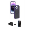 MARSİLYAN™- iPhone 15 Pro Max Kılıf Yörünge Klasik - Siyah 3D Antistatik Hayalet Cam Ekran Koruyucu + Raze Metal Kamera Lens - SH
