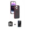MARSİLYAN™- iPhone 15 Pro Max Kılıf Yörünge Klasik - Siyah 3D Antistatik Hayalet Cam Ekran Koruyucu + PVD Metal Kamera Lens - TU