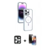 MARSİLYAN™- iPhone 15 Pro Max Kılıf Yörünge Klasik - Siyah 3D Antistatik Mat Seramik Nano Ekran Koruyucu + Lacivert PVD Metal Kamera Lens