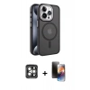 MARSİLYAN™- iPhone 15 Pro Max Kılıf Yörünge Klasik - Siyah 3D Antistatik Mat Seramik Nano Ekran Koruyucu + PVD Metal Kamera Lens - GI