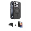 MARSİLYAN™- iPhone 15 Pro Max Kılıf Yörünge Klasik - Siyah 3D Antistatik Mat Seramik Nano Ekran Koruyucu + Raze Metal Kamera Lens - GS