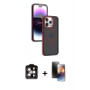 MARSİLYAN™- iPhone 15 Pro Max Kılıf Yörünge Klasik - Siyah 3D Antistatik Mat Seramik Nano Ekran Koruyucu + Turuncu PVD Metal Kamera Lens