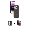 MARSİLYAN™- iPhone 15 Pro Max Kılıf Yörünge Klasik - Siyah 3D Antistatik Mat Seramik Nano Ekran Koruyucu + Lacivert PVD Metal Kamera Lens