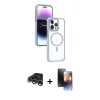 MARSİLYAN™- iPhone 15 Pro Max Kılıf Yörünge Klasik - Siyah 3D Antistatik Mat Seramik Nano Ekran Koruyucu + Raze Metal Kamera Lens - GS