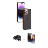 MARSİLYAN™- iPhone 15 Pro Max Kılıf Yörünge Klasik - Siyah 3D Antistatik Mat Seramik Nano Ekran Koruyucu + Raze Metal Kamera Lens - GS