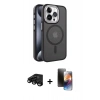 MARSİLYAN™- iPhone 15 Pro Max Kılıf Yörünge Klasik - Siyah 3D Antistatik Mat Seramik Nano Ekran Koruyucu + Raze Metal Kamera Lens - SH