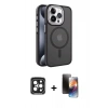 MARSİLYAN™- iPhone 15 Pro Max Kılıf Yörünge Klasik - Siyah 3D Antistatik Mat Seramik Nano Ekran Koruyucu + PVD Metal Kamera Lens - SH