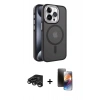 MARSİLYAN™- iPhone 15 Pro Max Kılıf Yörünge Klasik - Siyah 3D Antistatik Mat Seramik Nano Ekran Koruyucu + Raze Metal Kamera Lens - TMGI