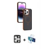 MARSİLYAN™- iPhone 15 Pro Max Kılıf Yörünge Klasik - Siyah 3D Antistatik Seramik Nano Ekran Koruyucu + PVD Metal Kamera Lens - GS
