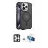 MARSİLYAN™- iPhone 15 Pro Max Kılıf Yörünge Klasik - Siyah 3D Antistatik Seramik Nano Ekran Koruyucu + PVD Metal Kamera Lens - GS