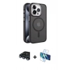 MARSİLYAN™- iPhone 15 Pro Max Kılıf Yörünge Klasik - Siyah 3D Antistatik Seramik Nano Ekran Koruyucu + Raze Metal Kamera Lens - LT