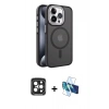 MARSİLYAN™- iPhone 15 Pro Max Kılıf Yörünge Klasik - Siyah 3D Antistatik Seramik Nano Ekran Koruyucu + PVD Metal Kamera Lens - SH