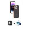 MARSİLYAN™- iPhone 15 Pro Max Kılıf Yörünge Klasik - Siyah 3D Antistatik Seramik Nano Ekran Koruyucu + PVD Metal Kamera Lens - SH