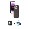 MARSİLYAN™- iPhone 15 Pro Max Kılıf Yörünge Klasik - Siyah 3D Antistatik Seramik Nano Ekran Koruyucu + PVD Metal Kamera Lens - SH
