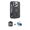MARSİLYAN™- iPhone 15 Pro Max Kılıf Yörünge Klasik - Siyah 3D Antistatik Seramik Nano Ekran Koruyucu + PVD Metal Kamera Lens - TU