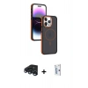 MARSİLYAN™- iPhone 15 Pro Max Kılıf Yörünge Klasik - Siyah Bilvis 0.18mm Plus Cam Ekran Koruyucu + Raze Metal Kamera Lens - LT