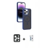 MARSİLYAN™- iPhone 15 Pro Max Kılıf Yörünge Klasik - Siyah Bilvis 0.18mm Plus Cam Ekran Koruyucu + PVD Metal Kamera Lens - LT