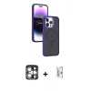 MARSİLYAN™- iPhone 15 Pro Max Kılıf Yörünge Klasik - Siyah Bilvis 0.18mm Plus Cam Ekran Koruyucu + PVD Metal Kamera Lens - GS