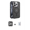 MARSİLYAN™- iPhone 15 Pro Max Kılıf Yörünge Klasik - Siyah Bilvis 0.18mm Plus Cam Ekran Koruyucu + PVD Metal Kamera Lens - SH