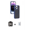 MARSİLYAN™- iPhone 15 Pro Max Kılıf Yörünge Klasik - Siyah Bilvis 0.18mm Plus Cam Ekran Koruyucu + PVD Metal Kamera Lens - TU