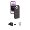 MARSİLYAN™- iPhone 15 Pro Max Kılıf Yörünge Klasik - Siyah Bilvis 0.18mm Plus Cam Ekran Koruyucu + Raze Metal Kamera Lens - TMGI