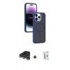 MARSİLYAN™- iPhone 15 Pro Max Kılıf Yörünge Klasik - Siyah Bilvis 0.18mm Plus Cam Ekran Koruyucu + Raze Metal Kamera Lens - GS