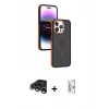 MARSİLYAN™- iPhone 15 Pro Max Kılıf Yörünge Klasik - Siyah Bilvis 0.18mm Plus Cam Ekran Koruyucu + Raze Metal Kamera Lens - GS