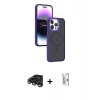 MARSİLYAN™- iPhone 15 Pro Max Kılıf Yörünge Klasik - Siyah Bilvis 0.18mm Plus Cam Ekran Koruyucu + Raze Metal Kamera Lens - TMGI