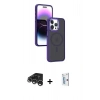 MARSİLYAN™- iPhone 15 Pro Max Kılıf Yörünge Klasik - Siyah Bilvis 0.18mm Plus Cam Ekran Koruyucu + Raze Metal Kamera Lens - GS