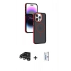 MARSİLYAN™- iPhone 15 Pro Max Kılıf Yörünge Klasik - Siyah Bilvis 0.18mm Plus Cam Ekran Koruyucu + Raze Metal Kamera Lens - GS
