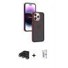 MARSİLYAN™- iPhone 15 Pro Max Kılıf Yörünge Klasik - Siyah Bilvis 0.18mm Plus Cam Ekran Koruyucu + Raze Metal Kamera Lens - TMGI