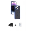 MARSİLYAN™- iPhone 15 Pro Max Kılıf Yörünge Klasik - Siyah Bilvis 0.18mm Plus Cam Ekran Koruyucu + Raze Metal Kamera Lens - TMGI