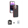 MARSİLYAN™- iPhone 15 Pro Max Kılıf Yörünge Klasik - Siyah Bilvis 0.18mm Plus Cam Ekran Koruyucu + Turuncu PVD Metal Kamera Lens