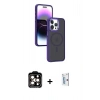 MARSİLYAN™- iPhone 15 Pro Max Kılıf Yörünge Klasik - Siyah Bilvis 0.18mm Plus Cam Ekran Koruyucu + Turuncu PVD Metal Kamera Lens