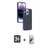 MARSİLYAN™- iPhone 15 Pro Max Kılıf Yörünge Klasik - Siyah Bilvis 3D Mat Cam Ekran Koruyucu + PVD Metal Kamera Lens - GI