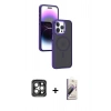 MARSİLYAN™- iPhone 15 Pro Max Kılıf Yörünge Klasik - Siyah Bilvis 3D Mat Cam Ekran Koruyucu + PVD Metal Kamera Lens - GI