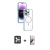 MARSİLYAN™- iPhone 15 Pro Max Kılıf Yörünge Klasik - Siyah Bilvis 3D Mat Cam Ekran Koruyucu + PVD Metal Kamera Lens - GI