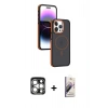 MARSİLYAN™- iPhone 15 Pro Max Kılıf Yörünge Klasik - Siyah Bilvis 3D Mat Cam Ekran Koruyucu + PVD Metal Kamera Lens - GS