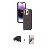 MARSİLYAN™- iPhone 15 Pro Max Kılıf Yörünge Klasik - Siyah Bilvis 3D Mat Cam Ekran Koruyucu + Raze Metal Kamera Lens - LT