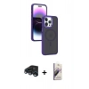 MARSİLYAN™- iPhone 15 Pro Max Kılıf Yörünge Klasik - Siyah Bilvis 3D Mat Cam Ekran Koruyucu + Raze Metal Kamera Lens - LT