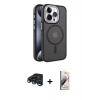 MARSİLYAN™- iPhone 15 Pro Max Kılıf Yörünge Klasik - Siyah Bilvis 3D Mat Cam Ekran Koruyucu + Raze Metal Kamera Lens - LT