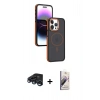 MARSİLYAN™- iPhone 15 Pro Max Kılıf Yörünge Klasik - Siyah Bilvis 3D Mat Cam Ekran Koruyucu + Raze Metal Kamera Lens - LT