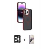MARSİLYAN™- iPhone 15 Pro Max Kılıf Yörünge Klasik - Siyah Bilvis 3D Mat Cam Ekran Koruyucu + PVD Metal Kamera Lens - SH