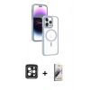 MARSİLYAN™- iPhone 15 Pro Max Kılıf Yörünge Klasik - Siyah Bilvis 3D Mat Cam Ekran Koruyucu + PVD Metal Kamera Lens - SH