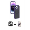 MARSİLYAN™- iPhone 15 Pro Max Kılıf Yörünge Klasik - Siyah Bilvis 3D Mat Cam Ekran Koruyucu + PVD Metal Kamera Lens - SH